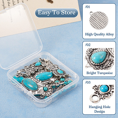  16Pcs 8 Styles Synthetic Turquoise Alloy Pendants FIND-TA0002-57-1