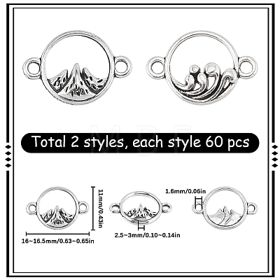 SUNNYCLUE 120Pcs 2 Styles Tibetan Style Alloy Connector Charms TIBEP-SC0002-70-1