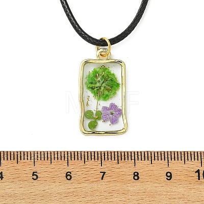 Transparent Resin Rectangle with Dried Flower Inner Pendant Black Waxed Cord Necklaces NJEW-JN06333-1