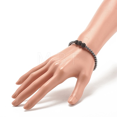 Synthetic Hematite Round Beaded Stretch Bracelet with Cubic Zirconia BJEW-JB07798-02-1
