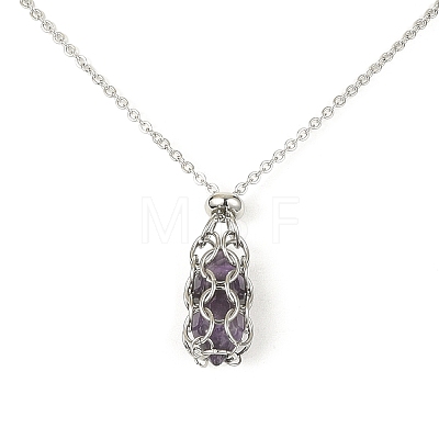 Natural Gemstone Macrame Pouch Pendant Necklaces NJEW-JN04396-1