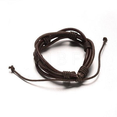 Adjustable Leather Cord Braided Multi-Strand Bracelets X-BJEW-M169-05-1