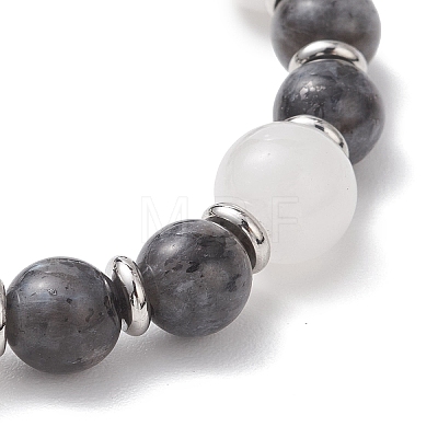 Round Natural White Jade & Larvikite Beaded Stretch Bracelets for Women BJEW-JB13139-1