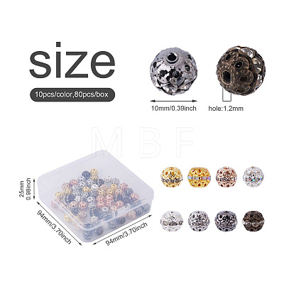 Cheriswelry 80Pcs 8 Colors Alloy Rhinestone Beads FIND-CW0001-12-1