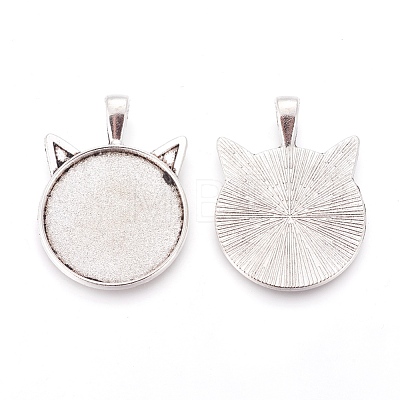 Alloy Kitten Ears Pendant Cabochon Settings X-PALLOY-WH0049-04AS-1