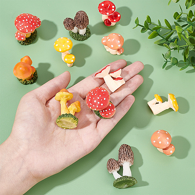 12Pcs 6 Style Resin Potted Mushroom Display Ornaments DJEW-OC0001-31-1