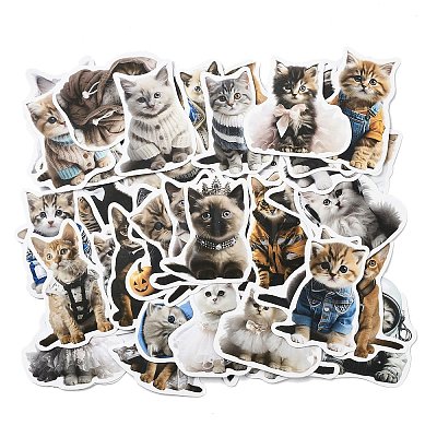 50Pcs Cat Shape PVC Self Adhesive Stickers STIC-G001-05-1