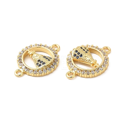Rack Plating Brass Micro Pave Blue & Clear Cubic Zirconia Connector Charms KK-D087-08G-1
