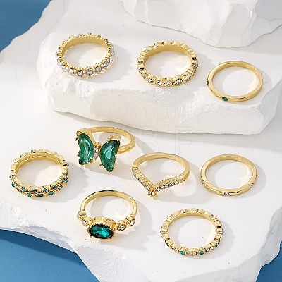 9Pcs Alloy with Rhinestone Finger Rings Sets FS-WG5AB7E-01-1
