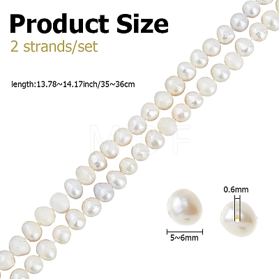 2 Strands Natural Cultured Freshwater Pearl Beads Strands PEAR-HS0001-36-1