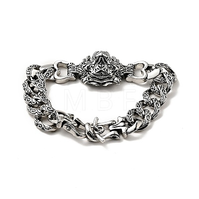 Men's Alloy Tiger Head Link Bracelet with Curb Chains BJEW-A129-07AS-1