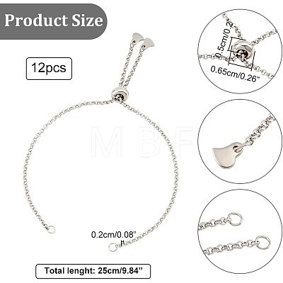  12Pcs 304 Stainless Steel Rolo Chain Slider Bracelet Making AJEW-NB0003-63-1