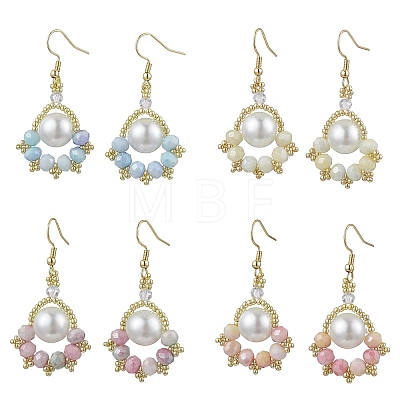 Paw Print Imitation Pearl & Glass Seed Beads Dangle Earrings EJEW-MZ00386-1