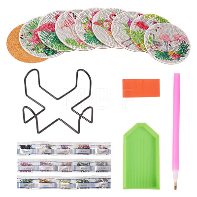 DIY Flamingo Theme Diamond Painting Acrylic Cup Mat Kits DIY-TAC0023-29-1