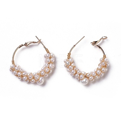Pearl Beads Hoop Earrings EJEW-L218-12-1