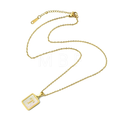Ion Plating(IP) Rectangle with Initial Letter 304 Stainless Steel Pendant Necklace NJEW-R265-04G-T-1