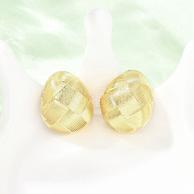 Woven Oval Brass Stud Earrings EJEW-D351-06G-1