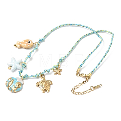 Ocean Theme Starfish Fish Turtle Shell Shape 304 Stainless Steel Pendant Necklaces NJEW-D344-03G-1