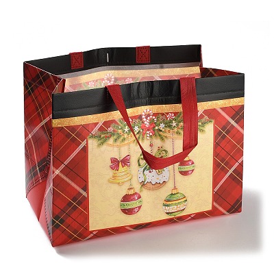 Christmas Theme Tartan Non-woven Fabric Gift Tote Bags with Handle ABAG-G017-01A-1