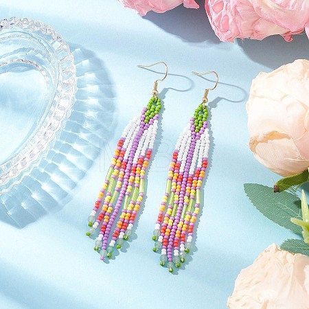 Handmade Glass Seed Beads Arrow Dangle Earrings EJEW-MZ00539-01-1