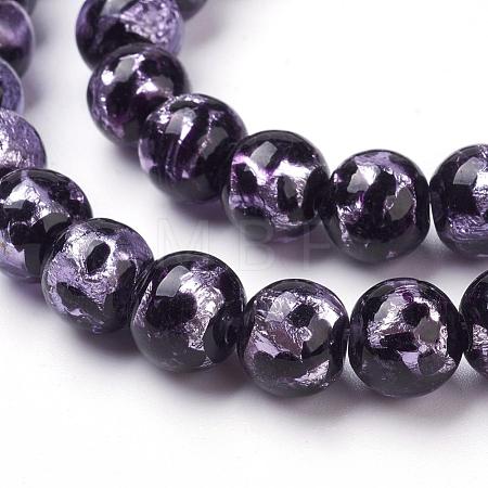 Handmade Silver Foil Lampwork Beads Strands FOIL-L016-A01-1