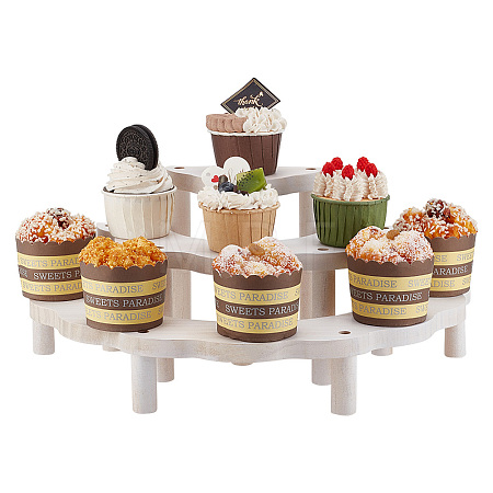 3-Tier Semi-Circle Wood Cupcake Display Risers ODIS-WH0030-89-1