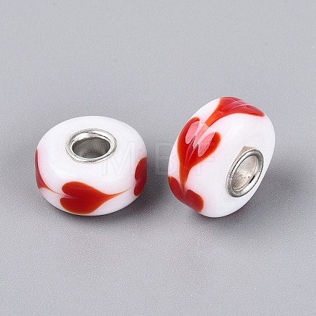 Lampwork & Brass Core European Beads LAMP-Q042-01F-1