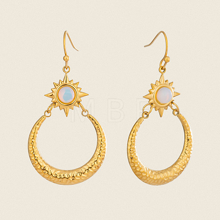 304 Stainless Steel Opalite Dangle Earrings for Women QI1962-1
