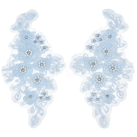 1Pair Flower Shape Polyester & Sequin Embroidery Cloth Iron On Patches DIY-CY0003-82A-1