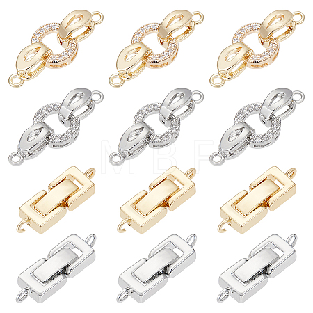 12Pcs 4 Style Brass Micro Pave Clear Cubic Zirconia Fold Over Clasps & Brass Fold Over Clasps KK-SC0004-10-1
