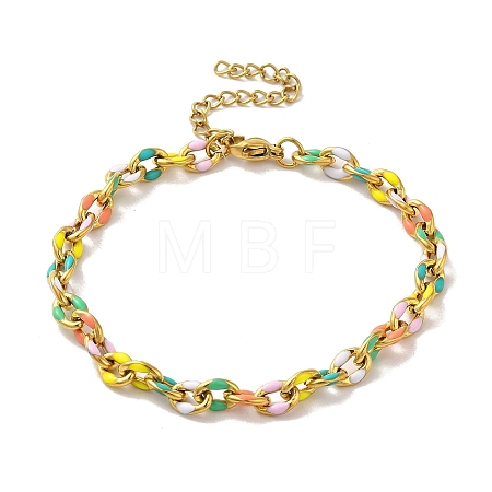 304 Stainless Steel Enamel Colorful Oval Cross Chain Bracelets for Women LS-BJEW-B079-02G-1