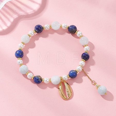 Cowrie Shell 304 Stainless Steel Charm Bracelets BJEW-JB12861-1