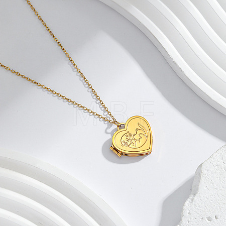304 Stainless Steel Heart with Bank Beaver Magnetic Photo Locket Pendant Necklaces for Women WG4DFF0-01-1