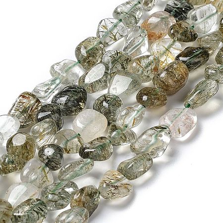 Natural Green Rutilated Quartz Beads Strands G-I351-B09-1