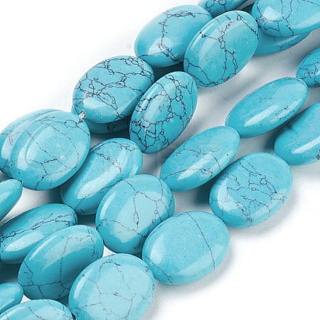 Flat Oval Gemstone Synthetic Turquoise Stone Beads Strands X-G-S113-11-1