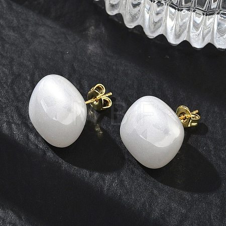 Brass & ABS Plastic Imitation Pearl Stud Earrings for Women PL-CBA760A-03B-G02-1