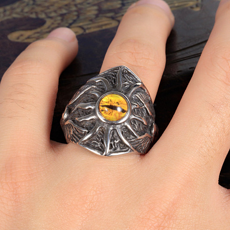 Hip-hop Style 201 Stainless Steel and Glass Finger Rings FS-WG99B6A-02-1