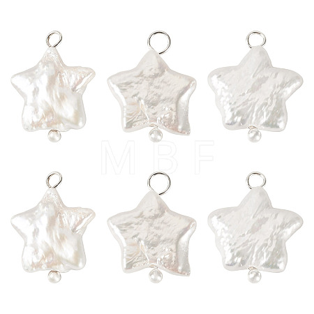 6Pcs Natural Nucleated Baroque Keshi Pearl Pendants PALLOY-TA00374-1