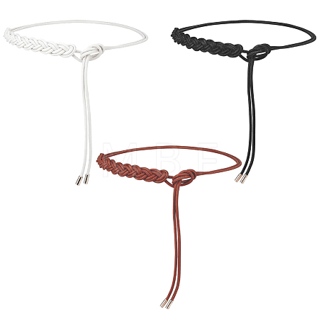 3Pcs 3 Colors PU Leather Rope Knot Tie Waist Belly Belts for Women AJEW-CL0003-71C-1