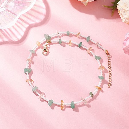 Natural Green Aventurine & Citrine Chip & Glass Seed Baeded Necklaces for Women NJEW-JN05603-01-1