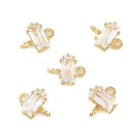 Brass Pave Cubic Zirconia Rectangle Connector Charms KK-P347-06G-03-1