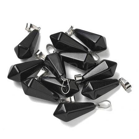 Natural Obsidian Pointed Pendants G-B127-15P-01-1