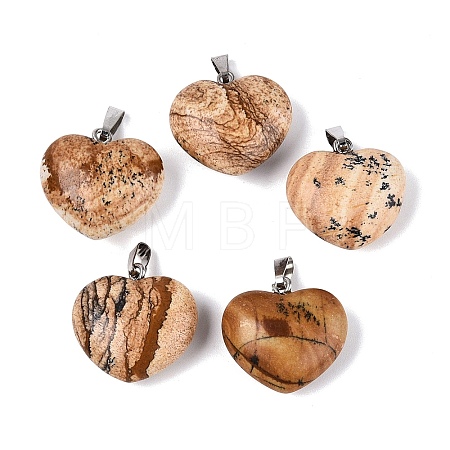 Natural Picture Jasper Pendants G-N362-05P-11-1