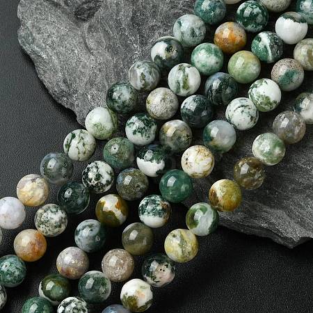 Natural Tree Agate Round Gemstone Beads Strands G-R255-8mm-1