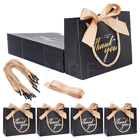 Rectangle Paper Wrapping Handle Bags with Ribbon CARB-WH0001-07C-1