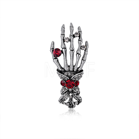 Halloween Theme Rhinestone Skull Hand Brooch Pin HAWE-PW0001-189-1