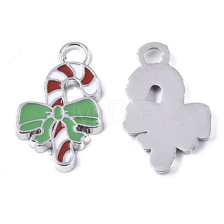 Alloy Candy Cane Enamel Pendants X-ENAM-R041-53-1