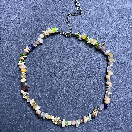 Natural Mixed Stone Chip Beaded Necklaces for Women IW6789-61-1