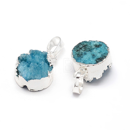 Flat Round Dyed Natural Druzy Agate Pendants G-F229-18B-1