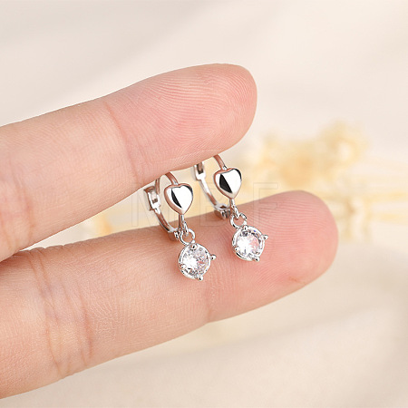 Heart Brass Clear Cubic Zirconia Hoop Earrings FS-WG767CD-02-1